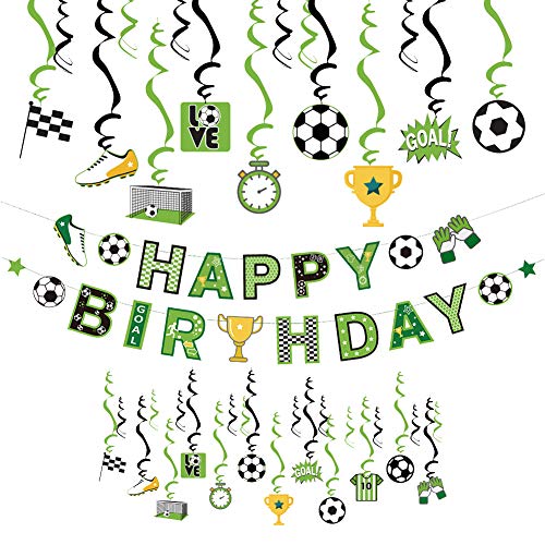 SUNBEAUTY Fussball Geburtstag Deko Kindergeburtstag Deko Jungen Happy Birthday Banner Spiralen Kindergeburtstag Partyzubehör Fußball Party Dekoration von SUNBEAUTY