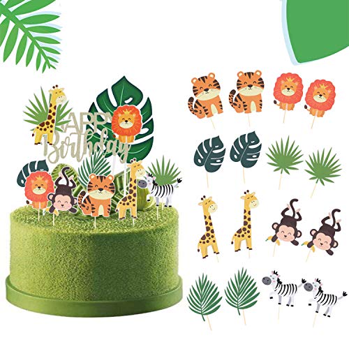 SUNBEAUTY Dschungel Tortendeko 26er Set Safari Kuchendeko Cake Toppers Geburtstag Dekoration Tropische Party Kindergeburtstag Torten Dekoration von SUNBEAUTY