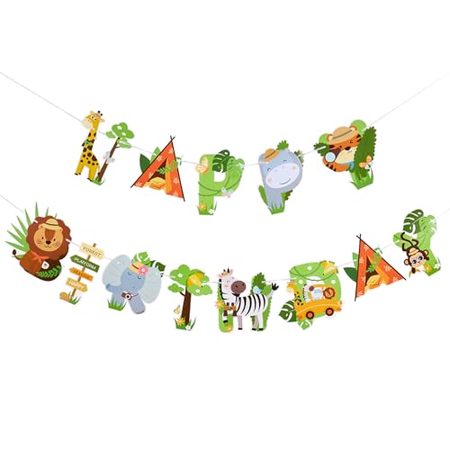 SUNBEAUTY Tiere Happy Birthday Banner Waldtiere Geburtstag Deko Safari Party Dekoration Dschungel Happy Birthday Girlande für Kinder Geburtstagsdeko von SUNBEAUTY