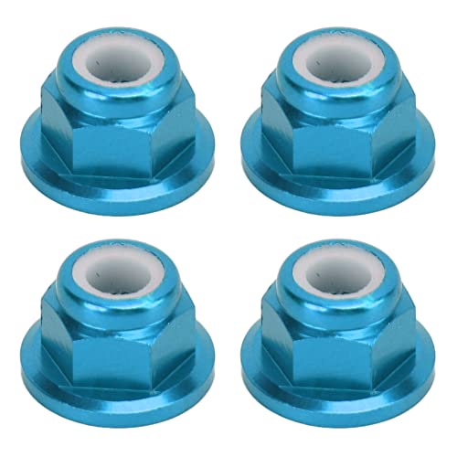 SUNGOOYUE RC Auto Muttern mit Flansch, 4 Stück RC Auto Muttern - M4 Aluminiumlegierung 4 Mm Innendurchmesser RC Auto Zubehör Passend für 1/10 Ferngesteuertes Fahrzeug(Blau) von SUNGOOYUE