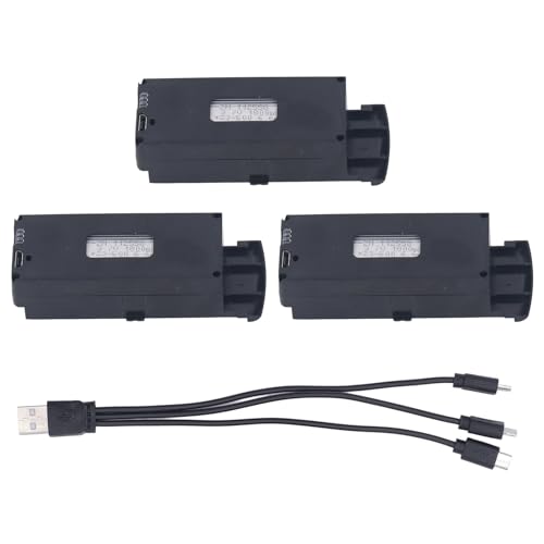 SUNGOOYUE 3,7V 1800mAh Lithium Batterie, 3-teiliges RC Drohnen Batterie Ladekabel Set für Faltbare RC Flugzeuge S6 G6 von SUNGOOYUE