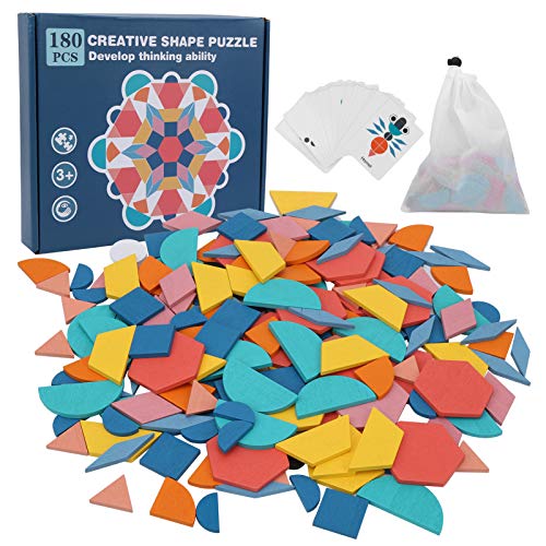 SUNGOOYUE Kinder Puzzle Spielzeug, Holzmuster Blöcke Geometrische Form Puzzle Set für Kinder Lernspielzeug(Tangram-Puzzle mit 180 Teilen) von SUNGOOYUE