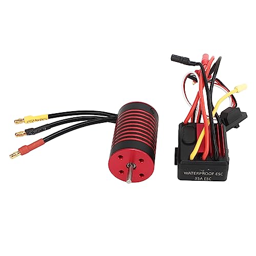 SUNGOOYUE Wasserdichtes Bürstenloses Motor-ESC-Set, Leistungsstarkes Motor-Geschwindigkeitsregler-Set, RC-Autos, 1/12, Rote Aluminiumlegierung (2800KV) von SUNGOOYUE