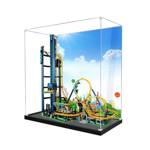 Figuren-Displaybox für LE-GO für 10303 für Lo-op-Untersetzer, Acryl, staubdicht, transparent, benutzerdefinierte Vitrine (kein Modell) (Hintergrund A + Schwarz) von SUNHON