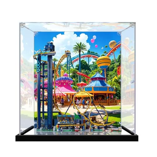 Figuren-Displaybox für LE-GO für 10303 für Lo-op-Untersetzer, Acryl, staubdicht, transparent, benutzerdefinierte Vitrine (kein Modell) (Hintergrund B + Spiegel) von SUNHON