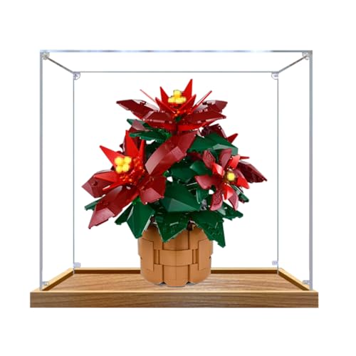 Figuren-Displaybox für LE-GO für 10370 Weihnachtsstern-Pflanze, Acryl, staubdicht, transparent, benutzerdefinierte Vitrine (kein Modell) (Holz + 2 mm) von SUNHON