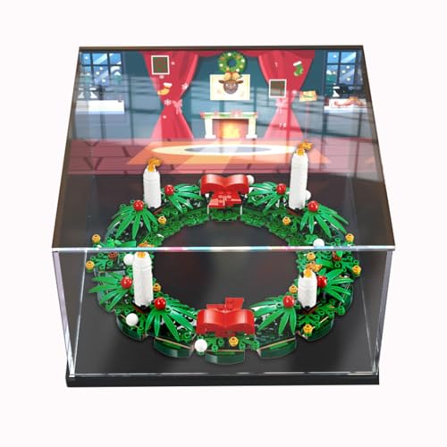 Figuren-Displaybox für LE-GO für 40426 Weihnachtskranzturm, Acryl, staubdicht, transparent, benutzerdefinierte Vitrine (kein Modell) (Hintergrund B) von SUNHON