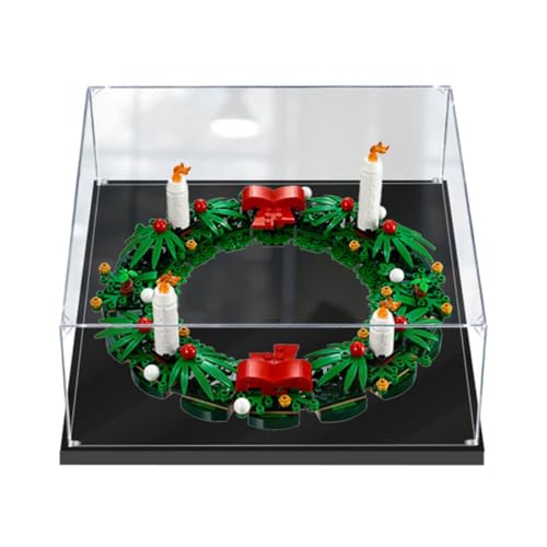 Figuren-Displaybox für LE-GO für 40426 Weihnachtskranzturm, Acryl, staubdicht, transparent, benutzerdefinierte Vitrine (kein Modell) (schwarz + 2 mm) von SUNHON