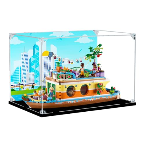 Figuren-Displaybox für LE-GO für 41702 Ca-nal Hausboot, Acryl, staubdicht, transparent, benutzerdefinierte Vitrine (kein Modell) (Hintergrund B) von SUNHON