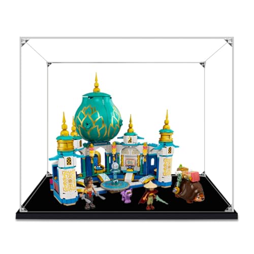 Figuren-Displaybox für LE-GO für 43181 Ra-ya und The Heart Pal-ace Acryl, staubdicht, transparent, benutzerdefinierte Vitrine (kein Modell) (schwarz + 3 mm) von SUNHON