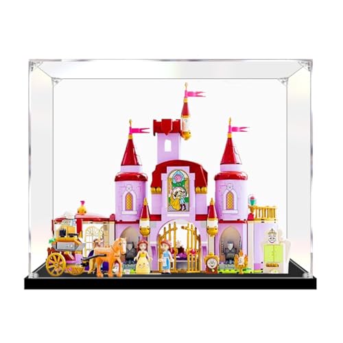 Figuren-Displaybox für LE-GO für 43196 für Belle und das Schloss des Biests, Acryl, staubdicht, transparent, benutzerdefinierte Vitrine (kein Modell) (schwarz + 2 mm) von SUNHON