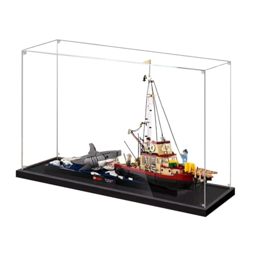 Figuren-Displaybox für LEGO 21350 für Ja-ws Or-ca Boot, Acryl, staubdicht, transparent, benutzerdefinierte Vitrine (kein Modell) (schwarz + 2 mm) von SUNHON