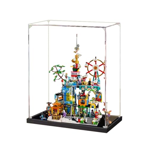 Figuren-Displaybox für LEGO 80054 für Millionen Städte, Acryl, staubdicht, transparent, benutzerdefinierte Vitrine (kein Modell) (schwarz + 2 mm) von SUNHON