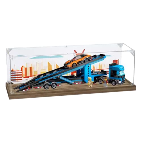 Figuren-Displaybox für LEGO für 60408 für Ci-ty C-ar Transporrter Truck, Acryl, staubdicht, transparent, benutzerdefinierte Vitrine (kein Modell) (Holz+A) von SUNHON