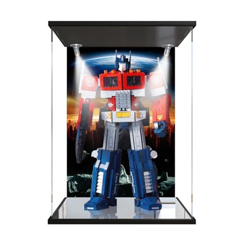 Figures Display Box für LE-GO für 10302 Optimuus Prrime Heroiic Auttobots Acryl staubdicht transparent benutzerdefinierte Vitrine (kein Modell) (Hintergrund D + Spotlights) von SUNHON