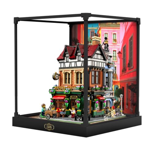 Figures Display Box für LE-GO für 10350 Britiish Street Corrner Acryl staubdicht transparent Custom Vitrine (kein Modell) (Metallrahmen + Hintergrund D) von SUNHON