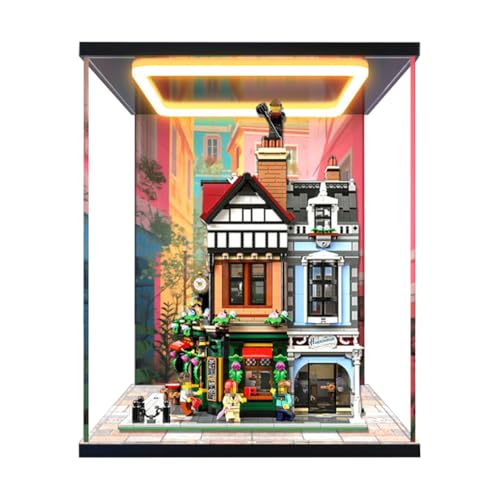 Figures Display Box für LE-GO für 10350 Britiish Street Corrner Acryl staubdicht transparent Custom Vitrine (kein Modell) (oberer Leuchtkasten + Hintergrund C) von SUNHON