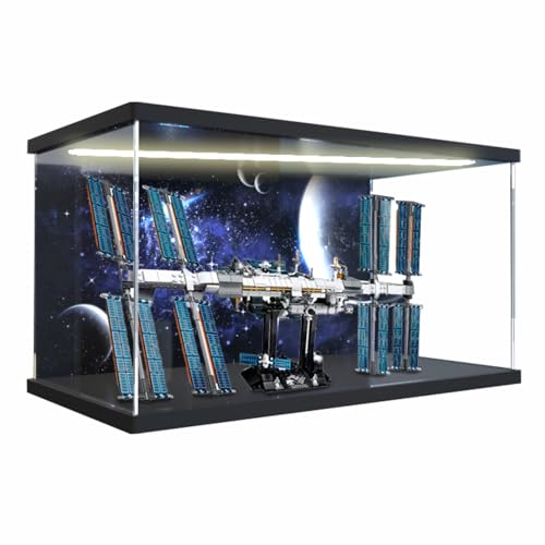 Figures Display Box für LE-GO für 21321 Internatiional Space Statiion Acryl staubdicht Transparent Custom Display Case (kein Modell) (Hintergrund C + Top Lightbox) von SUNHON