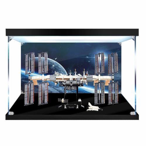 Figures Display Box für LE-GO für 21321 Internatiional Space Statiion Acryl staubdicht Transparent Custom Display Case (kein Modell) (Hintergrund E + Top Lightbox) von SUNHON