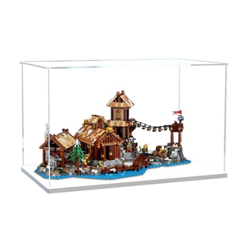 Figures Display Box für LE-GO für 21343 Vikng Viillage Acryl staubdicht transparent benutzerdefinierte Vitrine (kein Modell) (weiß + 3 mm) von SUNHON