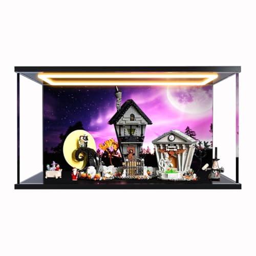 Figures Display Box für LE-GO für 21351 The Niightmare Before Chriistmas Acryl staubdicht transparent Custom Display Case (kein Modell) (Hintergrund B + Top Lightbox) von SUNHON