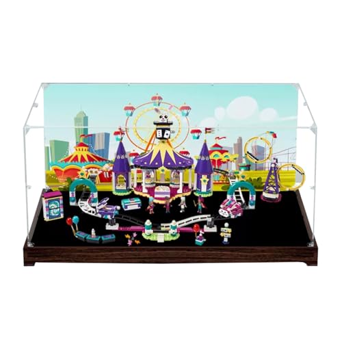 Figures Display Box für LE-GO für 41685 Funfaiir Rolleer Coasster Acryl staubdicht transparent benutzerdefinierte Vitrine (kein Modell) (Hintergrund A + schwarze Walnuss) von SUNHON