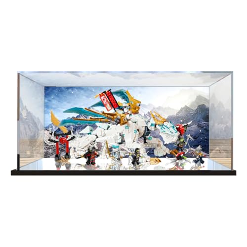 Figures Display Box für LE-GO für 71786 Zanne's Ice Drragon Acryl staubdicht transparent benutzerdefinierte Vitrine (kein Modell) (Hintergrund A + Spiegel) von SUNHON