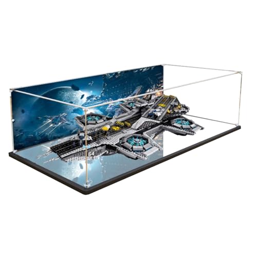 Figures Display Box für LE-GO für 76042 The SHIE-LD Helicarriier Acryl staubdicht transparent Custom Display Case (kein Modell) (Hintergrund A + Spiegel) von SUNHON