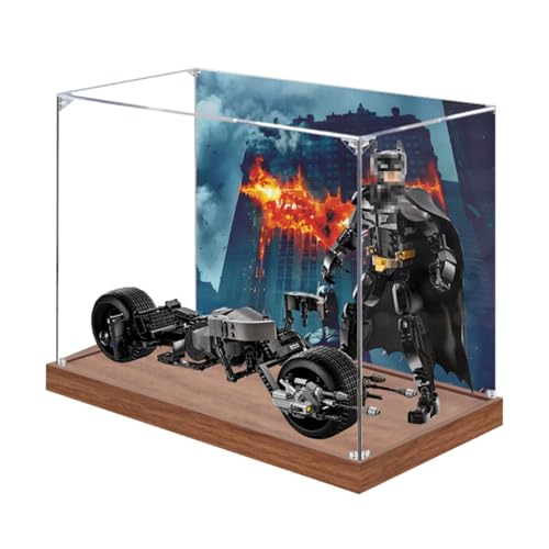 Figures Display Box für LE-GO für 76273 The B-at-Pod Bi-ke Acryl staubdicht transparent Custom Display Case (kein Modell) (Holz + Hintergrund A) von SUNHON