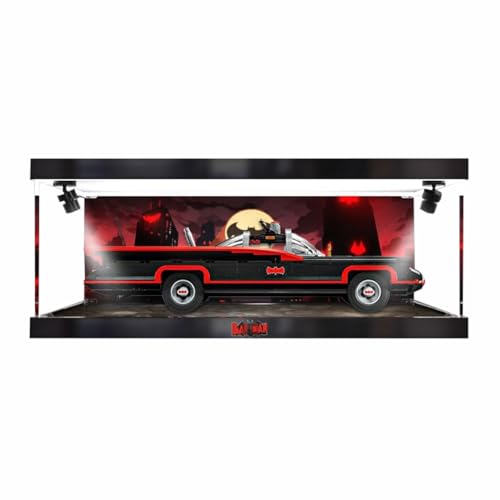 Figures Display Box für LE-GO für 76328 Batmobiile Acryl staubdicht transparent benutzerdefinierte Vitrine (kein Modell) (Hintergrund F + Spotlights) von SUNHON