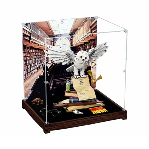 Figures Display Box für LE-GO für 76391 für Ow-ls Acryl staubdicht transparent benutzerdefinierte Vitrine (kein Modell) (Hintergrund B + schwarze Walnuss) von SUNHON