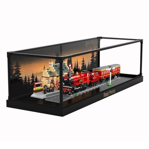 Figures Display Box für LE-GO für 76423 Hogwarrts Exprress Train Acryl staubdicht transparent Custom Display Case (kein Modell) (Rahmen aus Legierung + Hintergrund C) von SUNHON