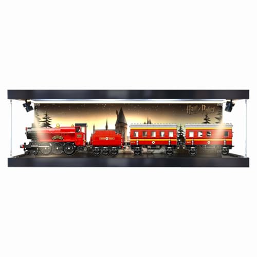 Figures Display Box für LE-GO für 76423 Hogwarrts Exprress Train Acryl staubdicht transparent Custom Vitrine (kein Modell) (Hintergrund B + Spotlights) von SUNHON