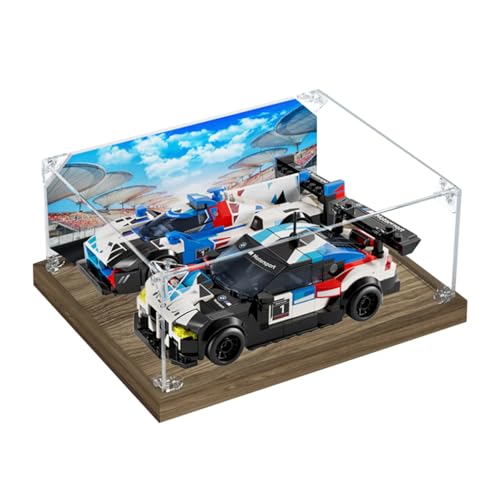 Figures Display Box für LE-GO für 76922 für Double Raciing Acryl staubdicht transparent benutzerdefinierte Vitrine (kein Modell) (Hintergrund A + Holz) von SUNHON