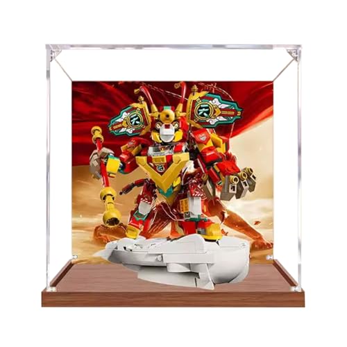 Figures Display Box für LE-GO für 80051 Monkiie Mecch Acryl staubdicht transparent benutzerdefinierte Vitrine (kein Modell) (Holz+Hintergrund B) von SUNHON