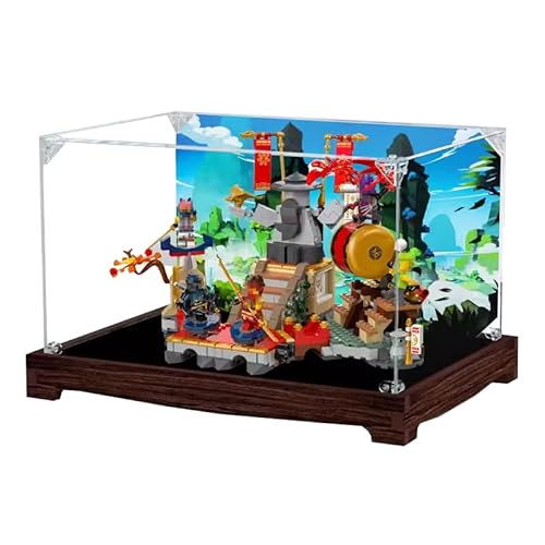 Figures Display Box für LEGO 71818 für Turniier Arrena Acryl staubdicht transparent Custom Display Case (kein Modell) (Black Walnut +A) von SUNHON