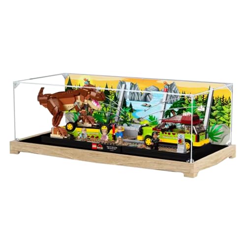 Figures Display Box für LEGO 76956 für Jurassiic World T.r-ex Acryl staubdicht transparent benutzerdefinierte Vitrine (kein Modell) (Log+Hintergrund A) von SUNHON