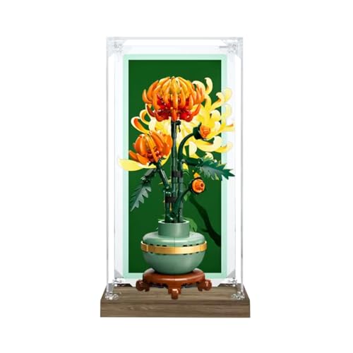 Figures Display Box für LEGO für 10368 für Chrysantthemum Flow-er Acryl staubdicht transparent benutzerdefinierte Vitrine (kein Modell) (Holz+Hintergrund B) von SUNHON