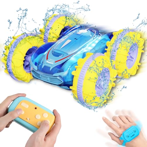 SUNJOM Ferngesteuertes Amphibien-Kontrollauto für Kinder mit Lichtern RC Car 360° drehbar, Geschenk für Kinder, Geburtstagsgeschenk für Jungen und Mädchen im Alter von 3 bis 12 Jahren (Blau) von SUNJOM