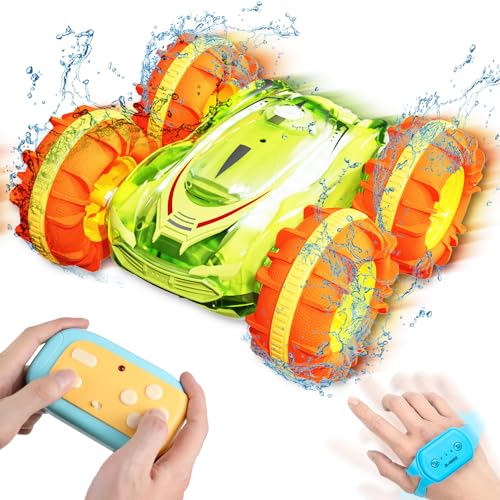 SUNJOM Ferngesteuertes Amphibien-Kontrollauto für Kinder mit Lichtern RC Car 360° drehbar, Geschenk für Kinder, Geburtstagsgeschenk für Jungen und Mädchen im Alter von 3 bis 12 Jahren (Grün) von SUNJOM