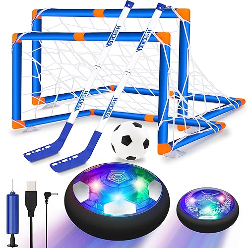 SUNNOW Air Power Fußball - 3-in-1 Wiederaufladbar Hover Ball Hockey Set mit 2 Tore LED-Licht Air Fußball Kinderspielzeug Fussball Geschenke für Kinder Jungen Mädchen ab 3 4 5 6 7 8-12 Jahre von SUNNOW