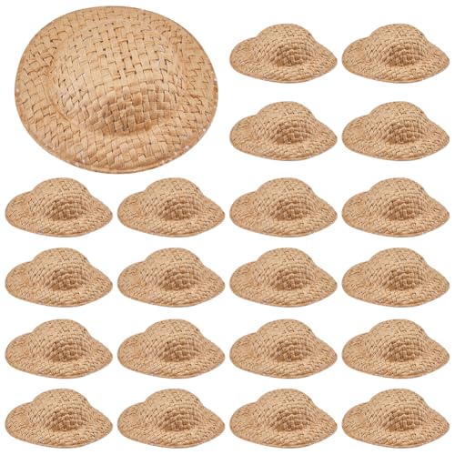 SUNNYCLU 40 Stück Mini-gewebte Hüte Miniatur-Strohhüte Bulk Dark Goldenrod Stricken Puppenhaus Cowboy Sombrero Dekoration Puppe Winzige Kappen für DIY Handwerk Weihnachten Kostüm Party Ornament von SUNNYCLUE