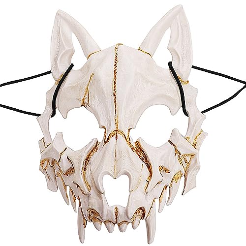 SUNSK Halloween Maske Tier Skelett Maske Halloween Harz Hund Schädel Knochen Zähne Werwolf Maske Schädel Gruselige Maske Neuheit Horror Maske Cosplay Dekorative Karneval Party Maske von SUNSK