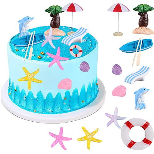 SUNSK Strand Mikrolandschaft Hawaiisch Strand Torten Dekoration Sommer Strandkorb Kuchen Topper Mini-Stranddekorationen Sonnenschirm Kleine Palme Miniatur Cake Toppers Geburtstag Tortendeko 13 Stück von SUNSK