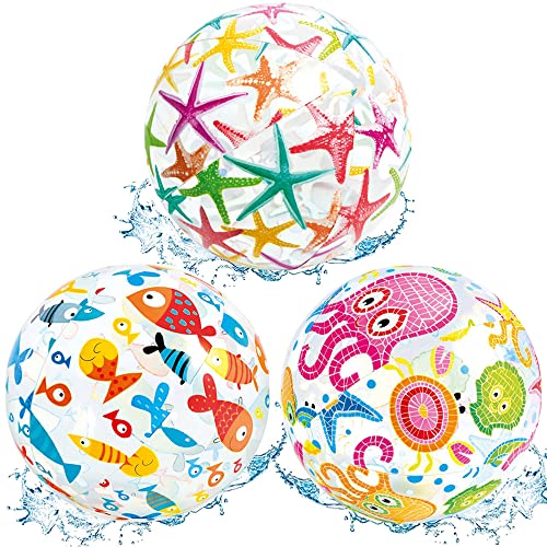 SUNSK Wasserball Aufblasbar Strandball Kinder Wasserball Strand Strandball Ozean Seestern Tintenfisch Wasserball Kinder Schwimmbäder Party Pool Beachball 3 Stück von SUNSK