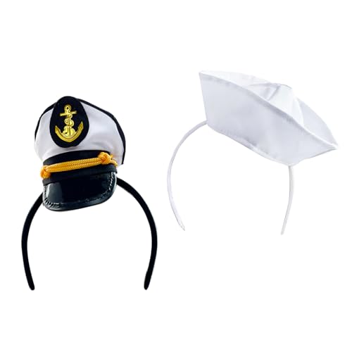 SUNTRADE Mini Seemann Yacht Kapitän Hut Stirnband, 2Pcs Seemann Hut Stirnbänder für Halloween Nautische Kostüm Zubehör Dressing up Party Rollenspiel von SUNTRADE