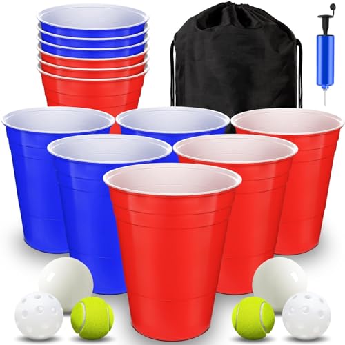 Giant Yard Pong Game Set Durable Giant Cups with Inflatable Pong Balls Pump and Carrying Bag Giant Pong Set for Indoor and Outdoor Lawn, Beach, Camping or Backyard (Blue+Red) von SUNYIWJIE