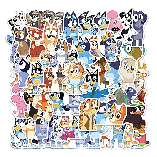 50 Stück Cartoon Bluey Sticker Kinder Set,Cute Bluey Sticker Jungen Mädchen Wasserfeste Vinyl Aufkleber für Skateboard Laptop Koffer Helm Motorrad Auto Fahrrad Handy,Kindergeburtstag Party deko von SUNYOVIME