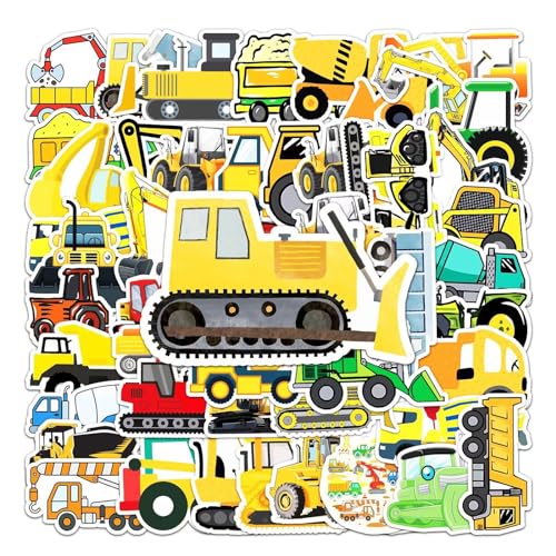 Bagger Sticker Kinder Set, 50 Stück Wasserfeste Vinyl Sticker Jungen Mädchen Baufahrzeug LKW Auto Traktor Aufkleber für Skateboard Laptop Koffer Helm Motorrad Auto Fahrrad Handy von SUNYOVIME