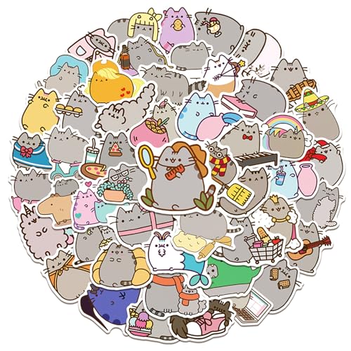 Cute Pusheen Katzen Sticker Set,50 Stück Pusheen Cat Sticker Vinyl Sticker Wasserfest Graffiti Aufkleber für Laptop Skateboard Koffer Auto Handy Scrapbook,Geschenk für Kinder Teenager Erwachsene von SUNYOVIME